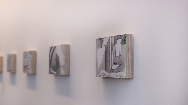 Caesura- mounted wooden blocks on wall, installation