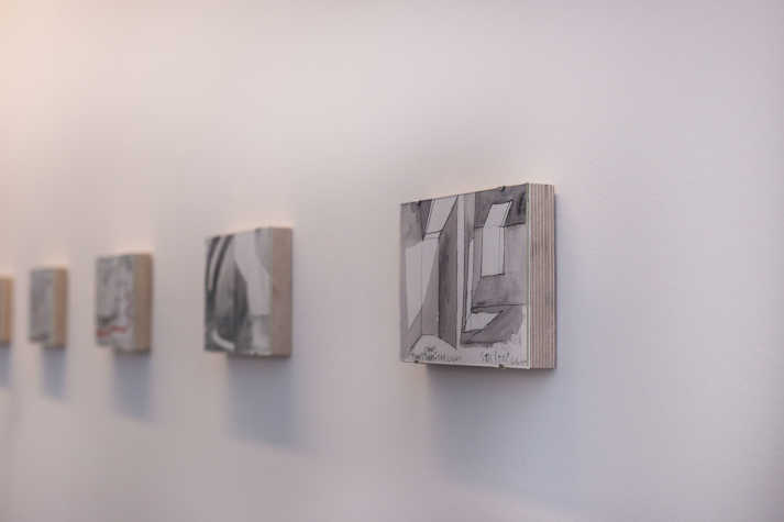 Caesura- mounted wooden blocks on wall, installation