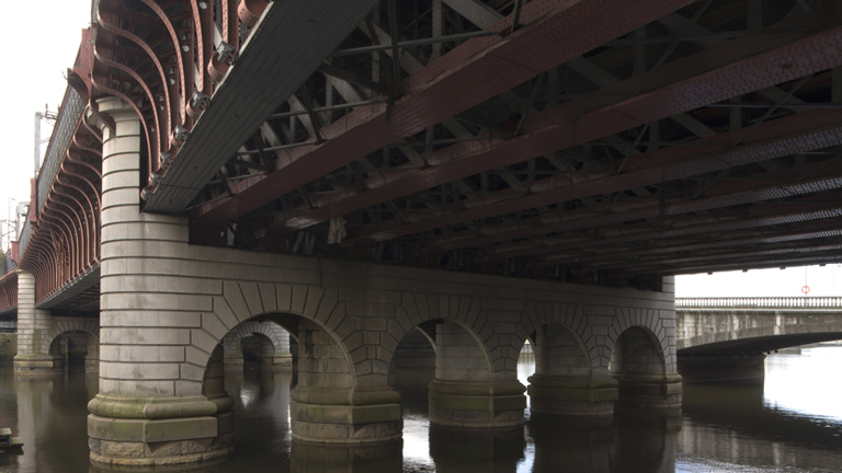 beneath a bridge over the river Clyde