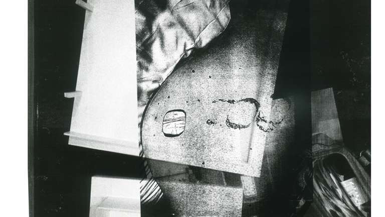 A black and white photo of a print