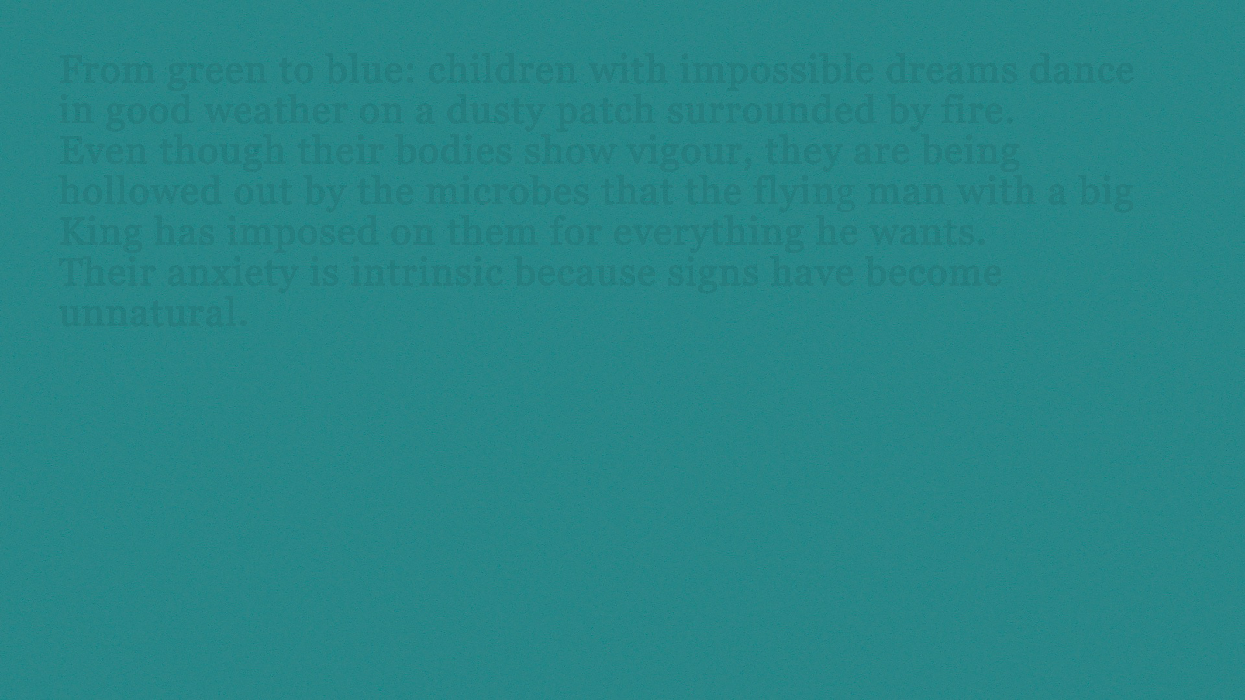  A cobalt blue rectangular block of colour speckled with white flecks. Dark blue text overlays the surface, written in the style of a folktale describing a king argueing with another man. 