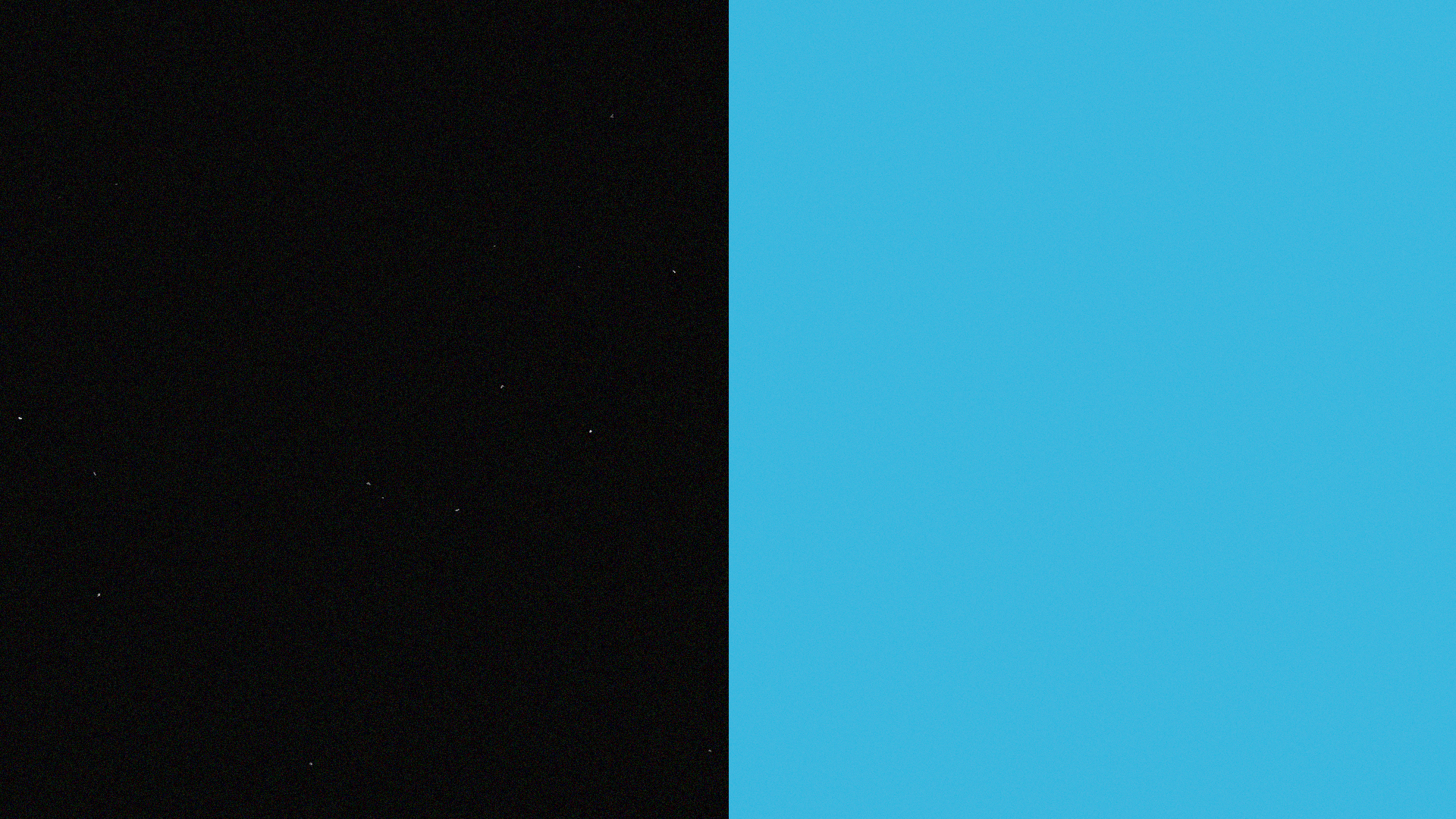 A split colour image. On the left is black, on the right is blue. 