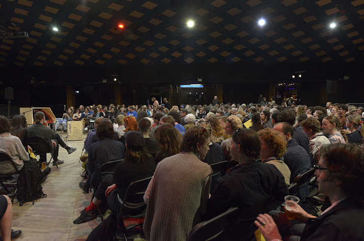 An audience viewed from behind in The Barrowland Ballroom