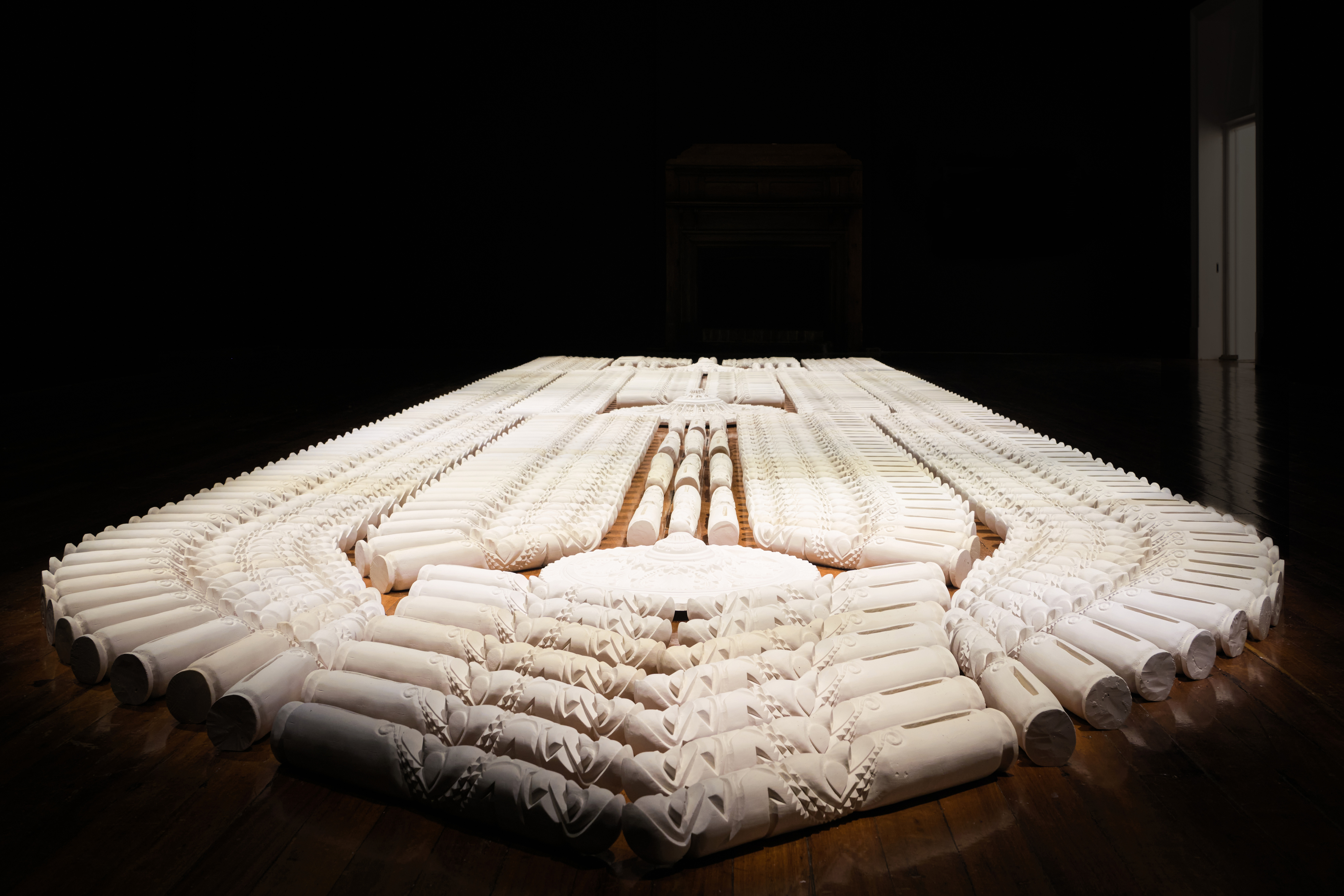 Jasmine Togo-Brisby, As Above, So Below, 2022–23, plaster, 9820 × 2850mm. Art Gallery of New South Wales, purchased with funds provided by Geoff Ainsworth AM and Johanna Featherstone, 2023. 254.2023.a-f.