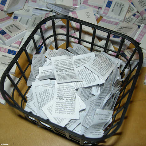 basket filled with torn book pages