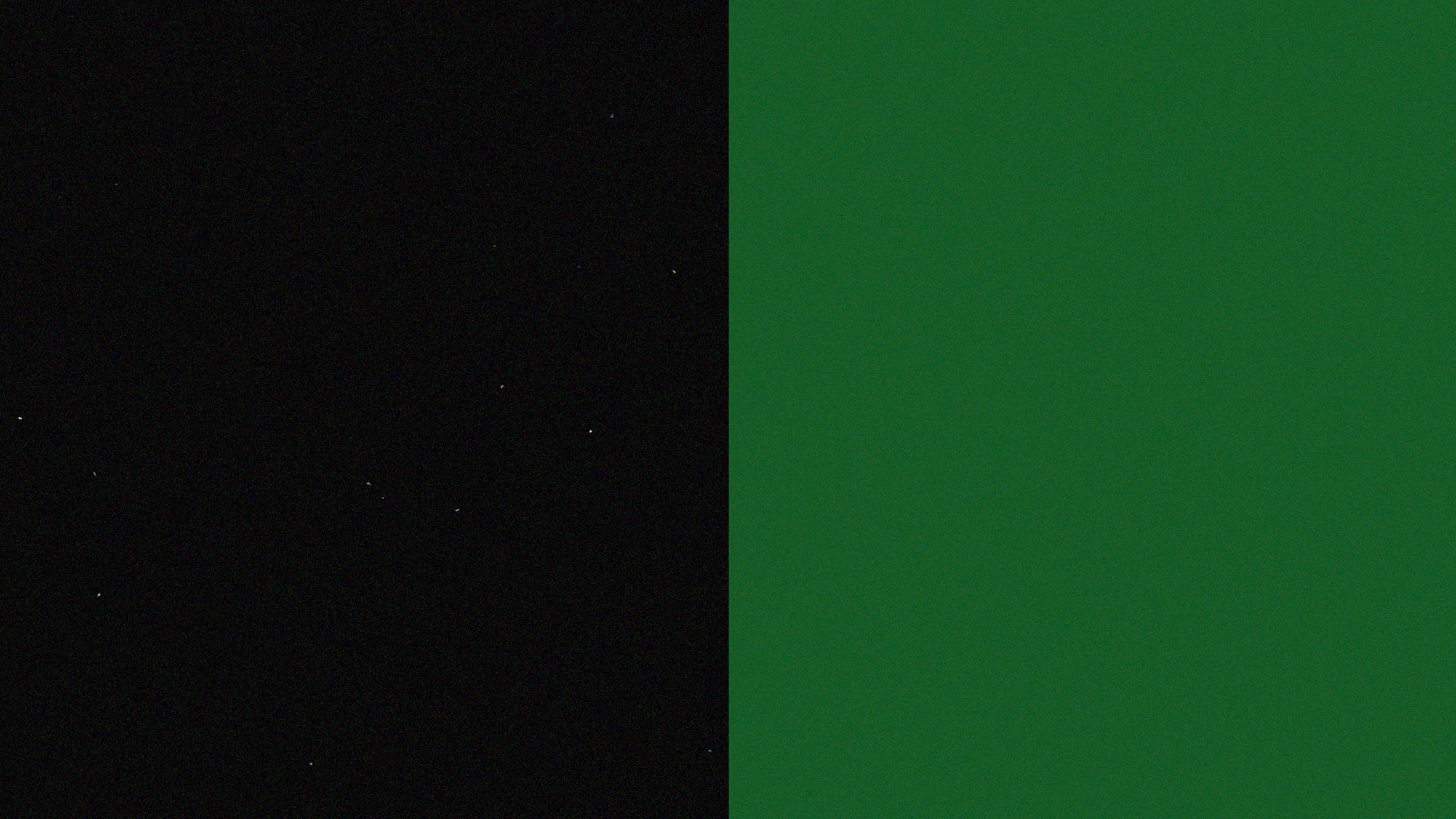 A split colour image. On the left is black, on the right is green. 